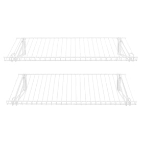Rubbermaid Configurations 26-inch shelves side-by-side for flexible closet storage.