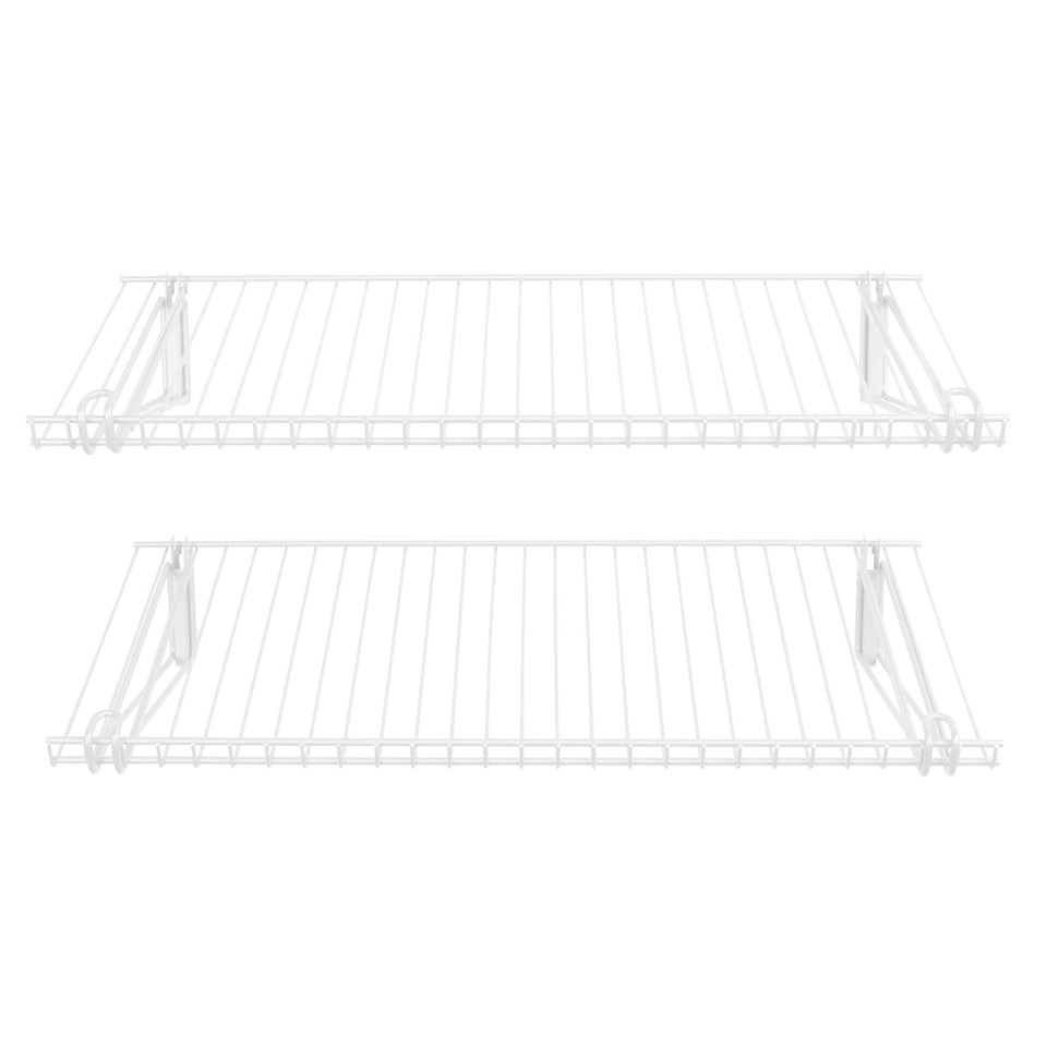 Rubbermaid Configurations 26-inch shelves side-by-side for flexible closet storage.