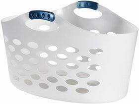 Rubbermaid Flex N Carry laundry basket—front view, easy one-handed transport for laundry days.