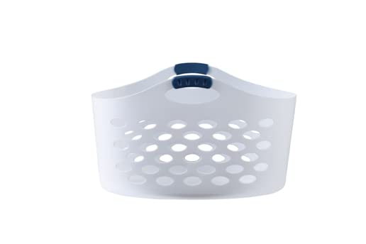 Rubbermaid Flex N Carry laundry basket—side view, flexible design frees a hand.
