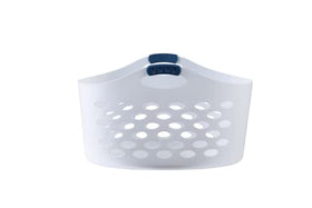 Rubbermaid Flex N Carry laundry basket—side view, flexible design frees a hand.