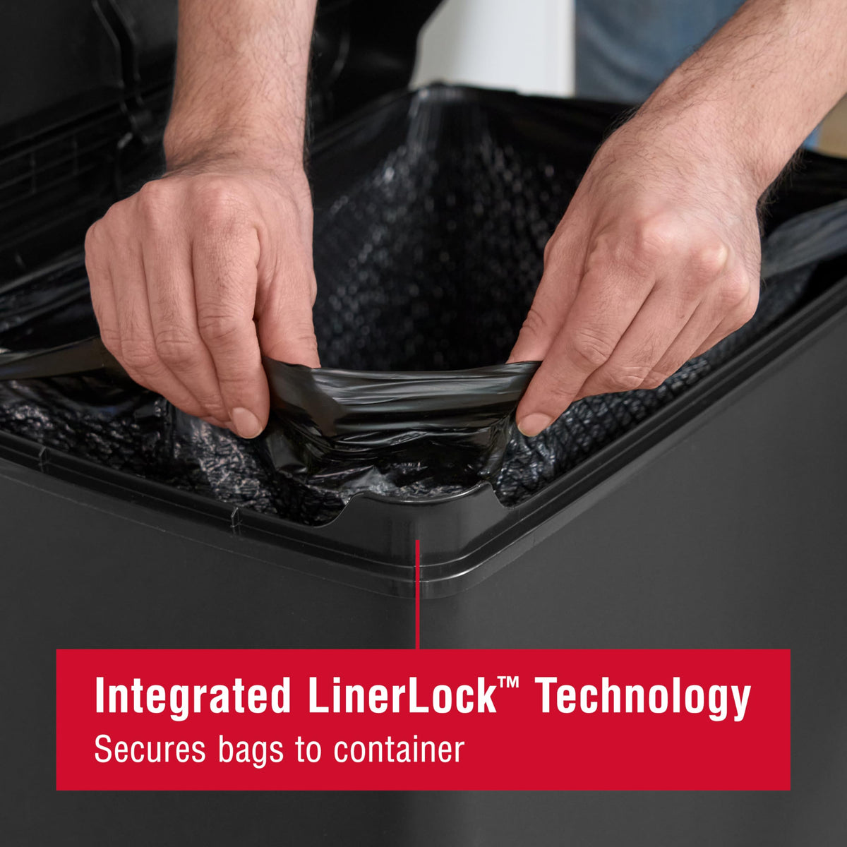 Rubbermaid LinerLock keeps bags secure in the can under heavy loads