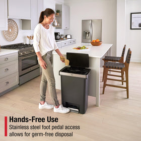 Rubbermaid Premier 19-gallon step-on trash can anti-slip base provides stable placement on slick floors