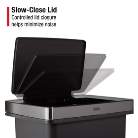 Rubbermaid Premier 19-gallon step-on trash can stainless-steel rim close-up for premium look