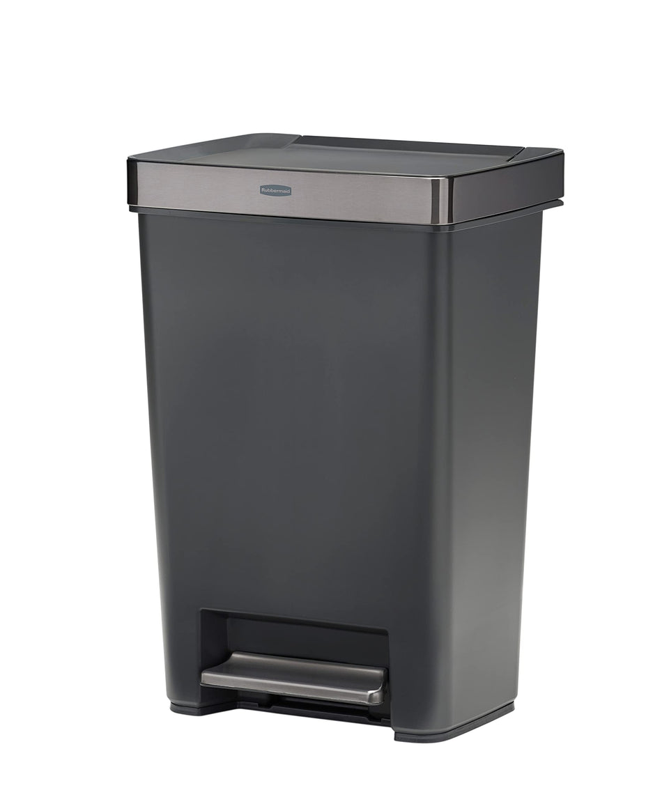 Rubbermaid Premier Series III step-on trash can with charcoal pedal for hands-free waste disposal