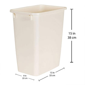 Rubbermaid rectangular wastebasket in bisque fits beside toilets