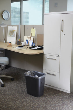 Rubbermaid resin wastebasket 7gal for office and bathroom, compact and durable.
