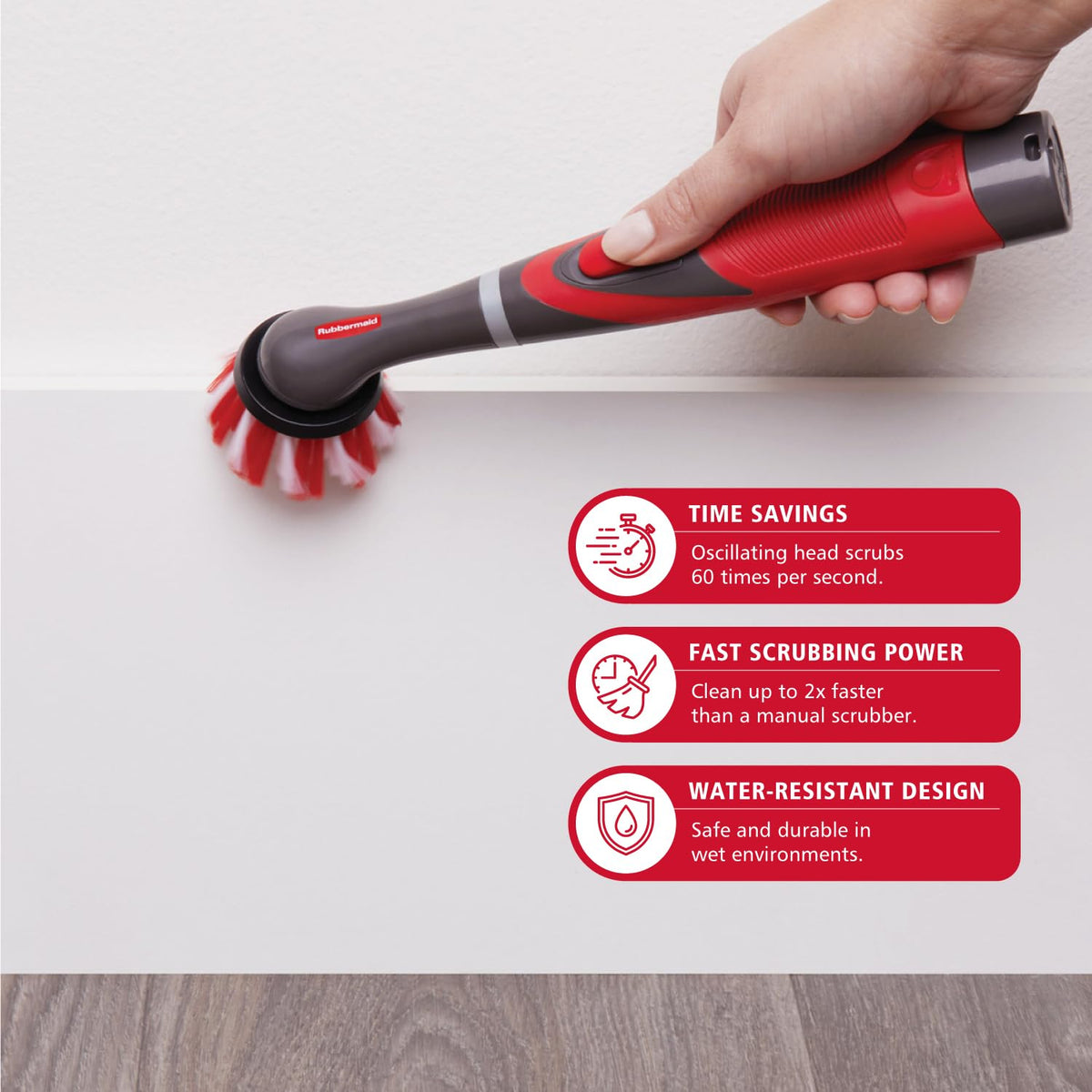 Rubbermaid Reveal Power Scrubber large head reaches corners and edges