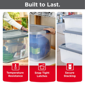 Rubbermaid Roughneck audible snap-tight lid keeps dust out.