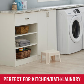 Rubbermaid Roughneck Step-Stool Bisque four skid-resistant feet prevent slips on floors.