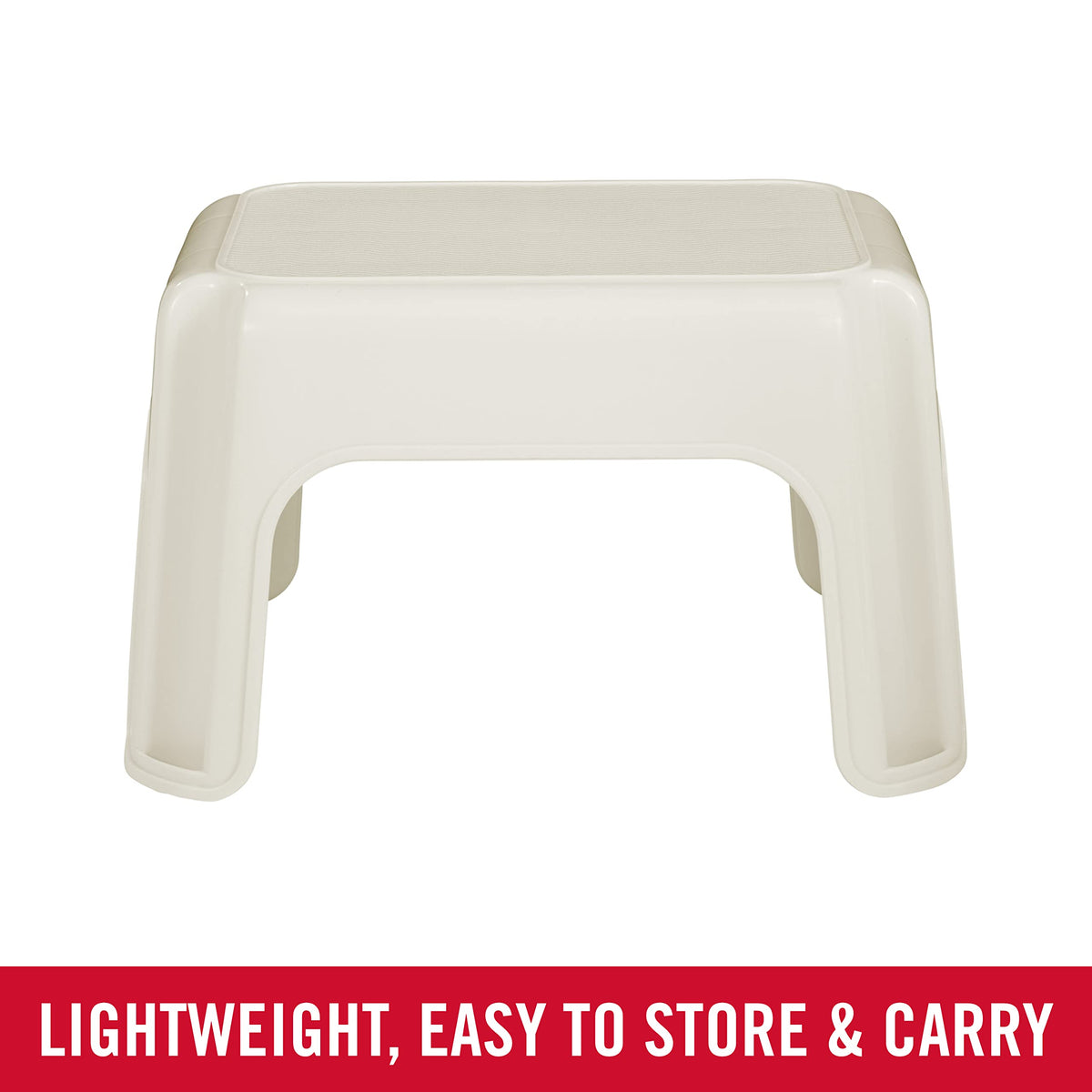 Rubbermaid Roughneck Step-Stool Bisque side view highlighting slim storage and portability.