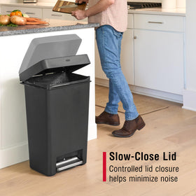 Rubbermaid slow-close lid minimizes noise during disposal