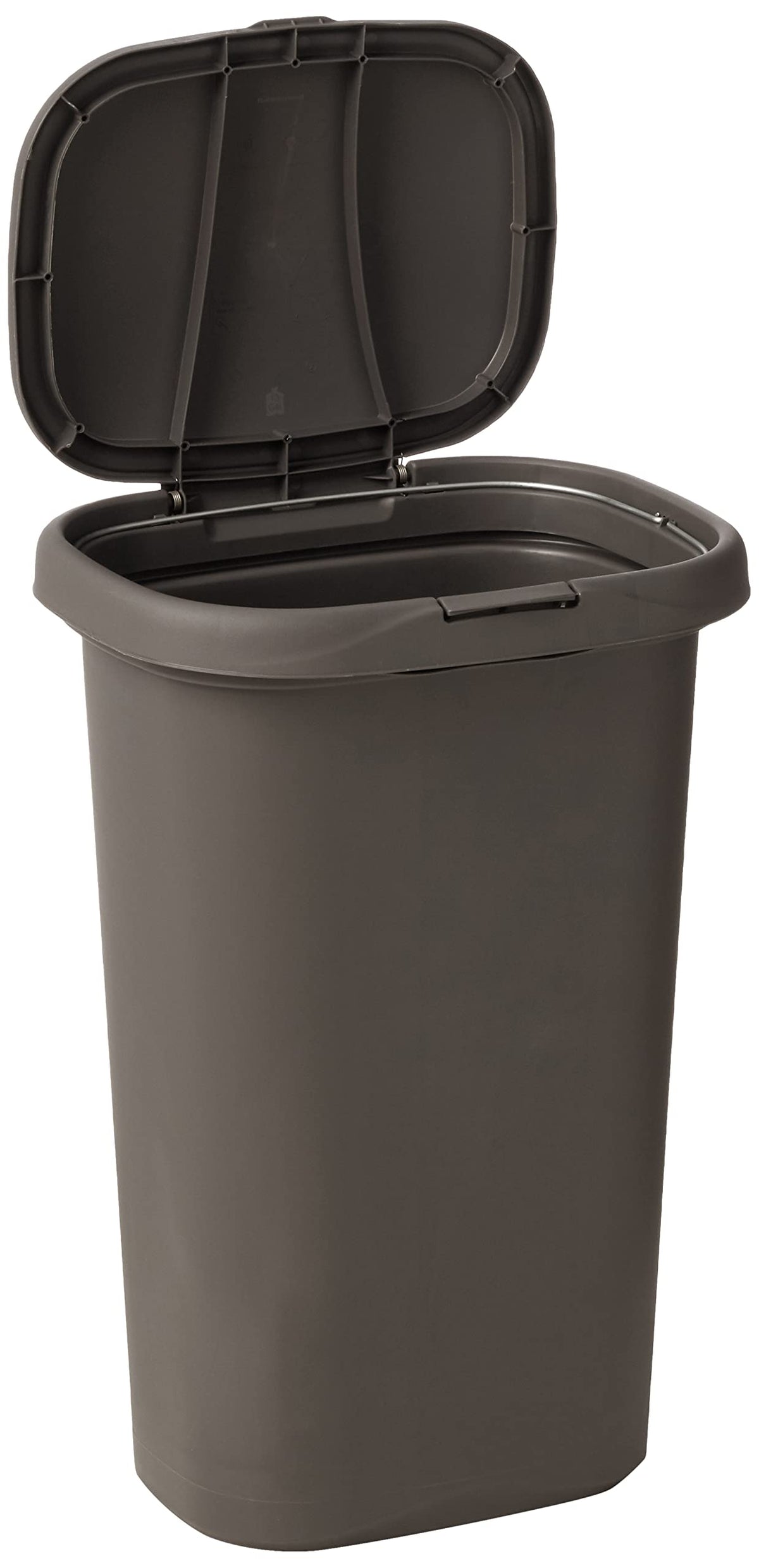Rubbermaid Spring Top with LinerLock wires keeps bags secure and mess-free.
