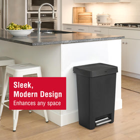Rubbermaid step-on trash can with stainless steel pedal for sanitary use