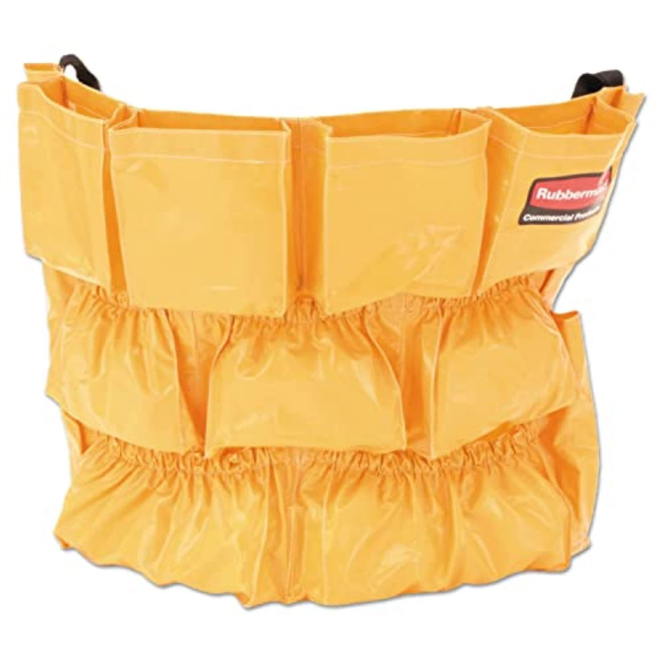 Rubbermaid supply organizing caddy on BRUTE can for quick cleaning setup