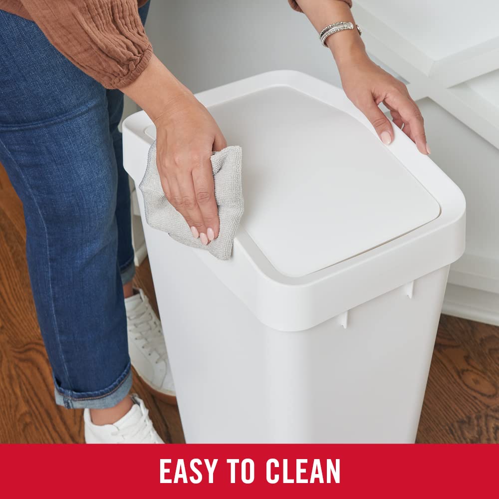 Easy-clean surface supports quick wipe-down with everyday cleaners on Rubbermaid Swing Top.
