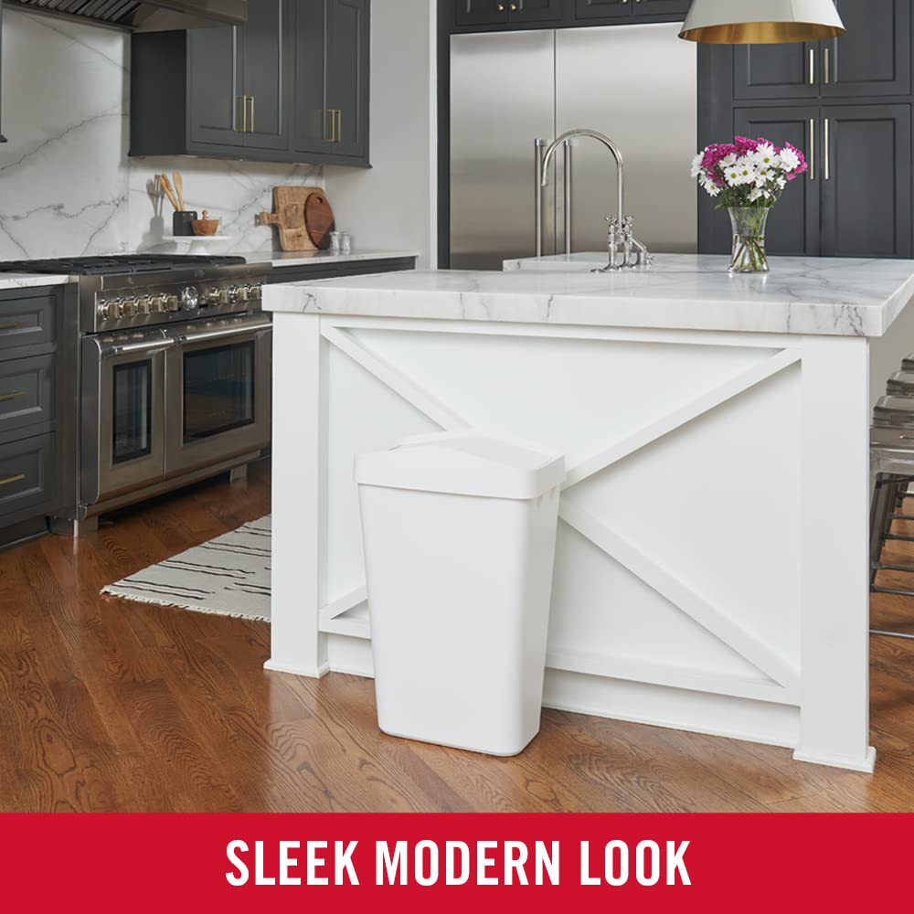 Integrated LinerLock on Rubbermaid Swing Top secures bags and hides liners.