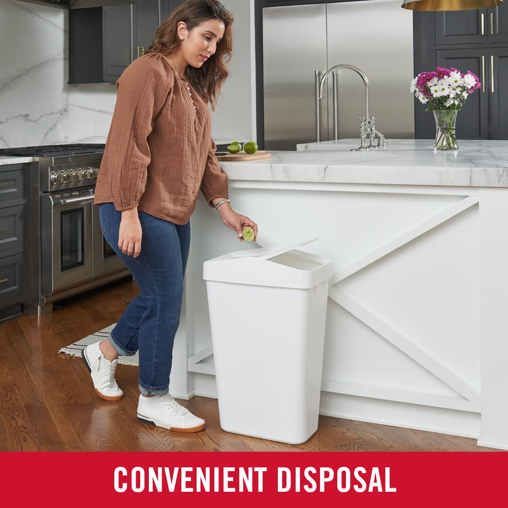 Matte white finish on Rubbermaid Swing Top blends with decor and is easy to clean.