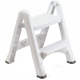 Rubbermaid two-step folding foot stool, 14-inch height, for reaching high shelves with stability.