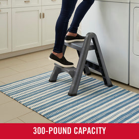 Rubbermaid two-step stool surface on each step is slip-resistant.