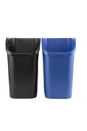 Rubbermaid undercounter black bin ready for organized waste separation under sinks or desks.