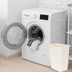 Rubbermaid reinforced rim wastebasket withstands daily use in busy spaces