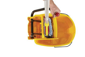 Rubbermaid WaveBrake yellow bucket improves visibility in industrial cleaning.