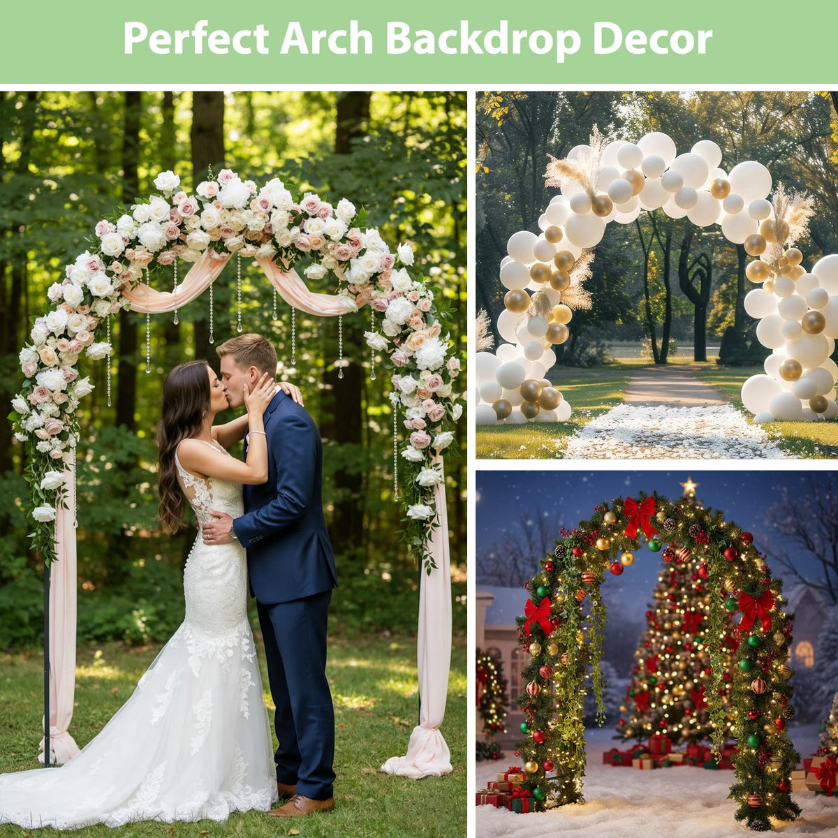 RUBFAC 7.8ft garden arch wedding setup with florals and lights