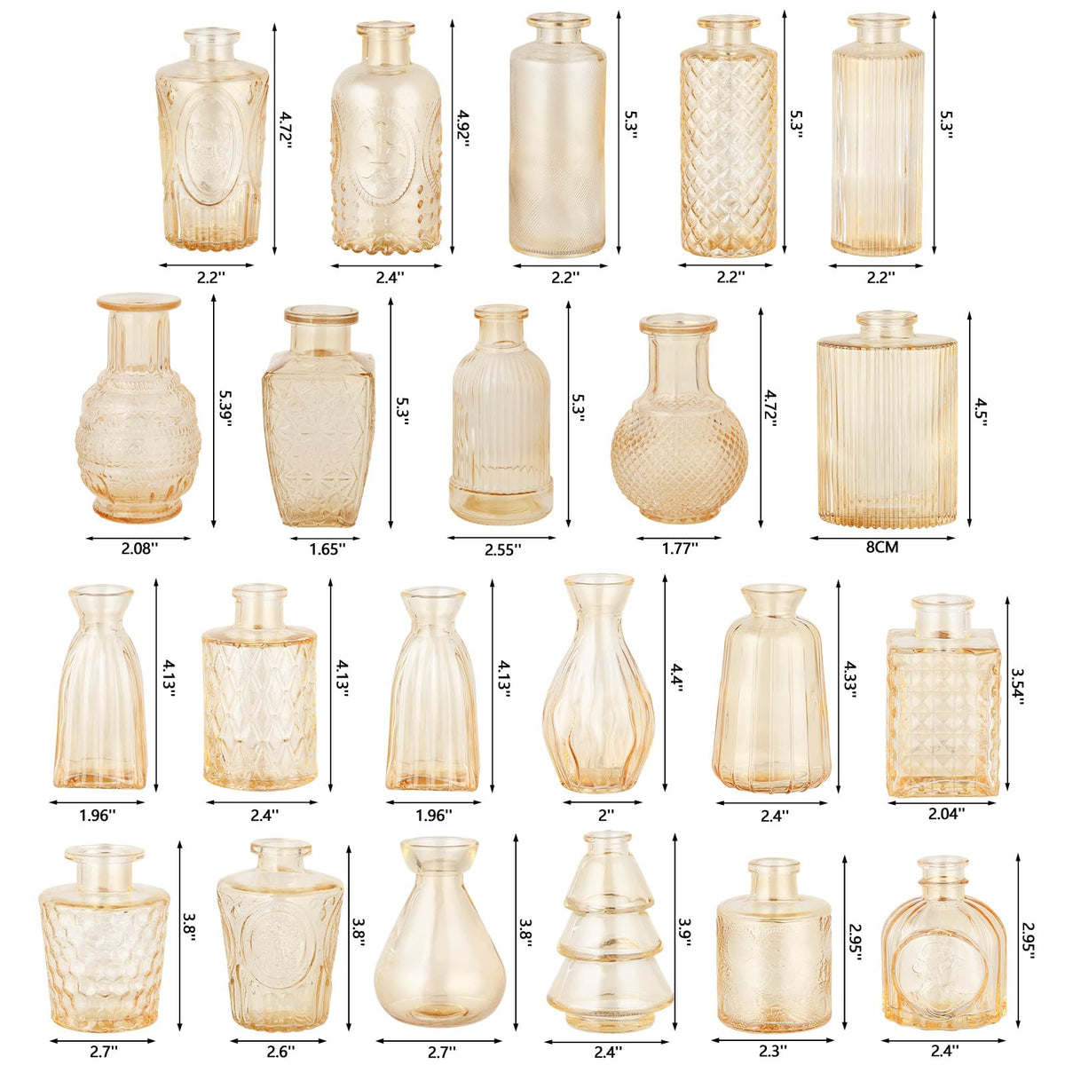 Ruckace small gold glass vases highlight light and wedding decor.