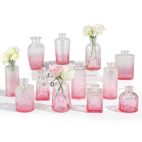 Ruckae gradient pink glass bud vase for vintage-inspired centerpiece displays.