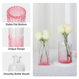 Ruckae gradient pink glass bud vase catches soft light on shelves.