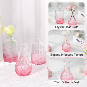 Ruckae gradient pink glass bud vase adds color to home mantels.