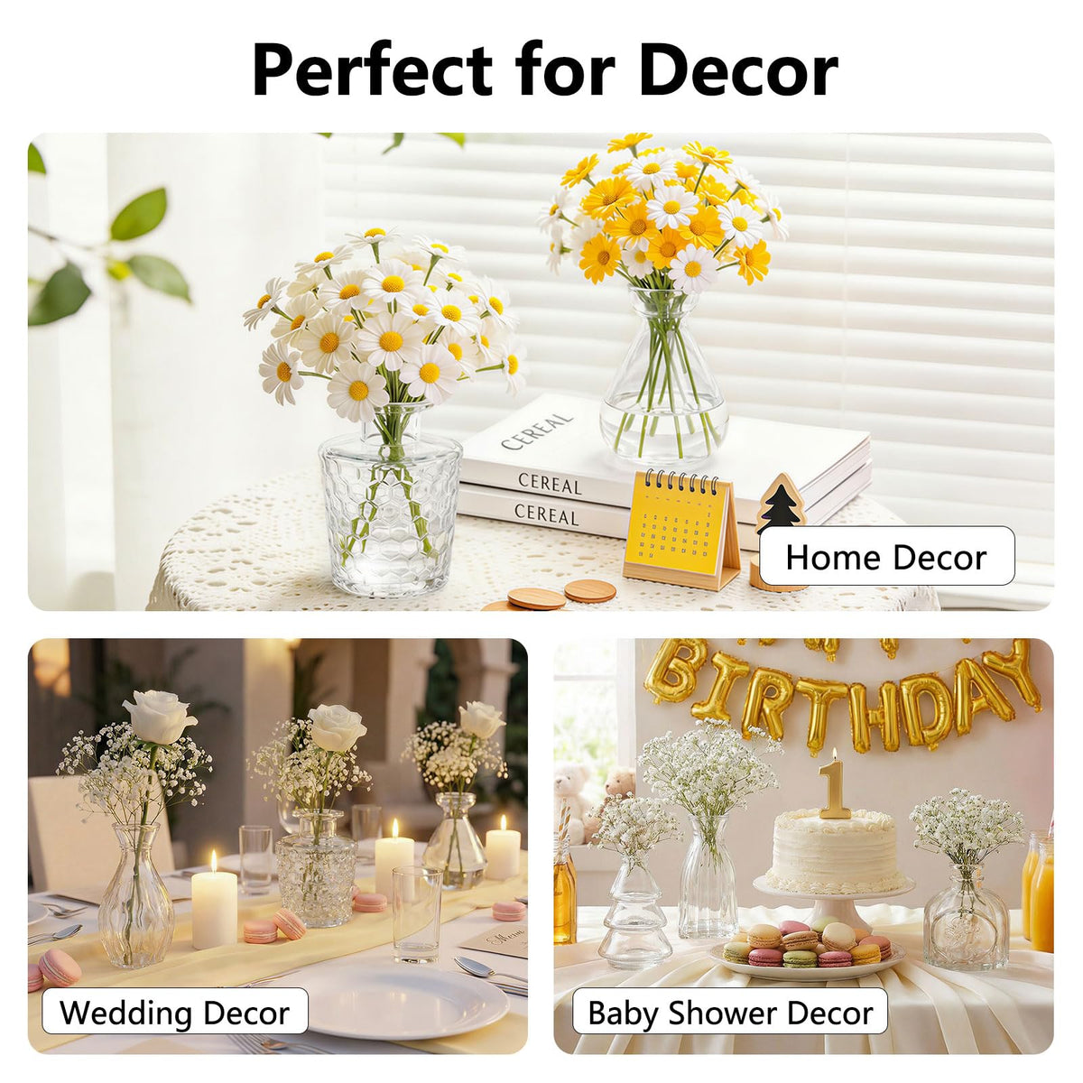 Ruckae vintage etched bud vases add refined charm to shelves.