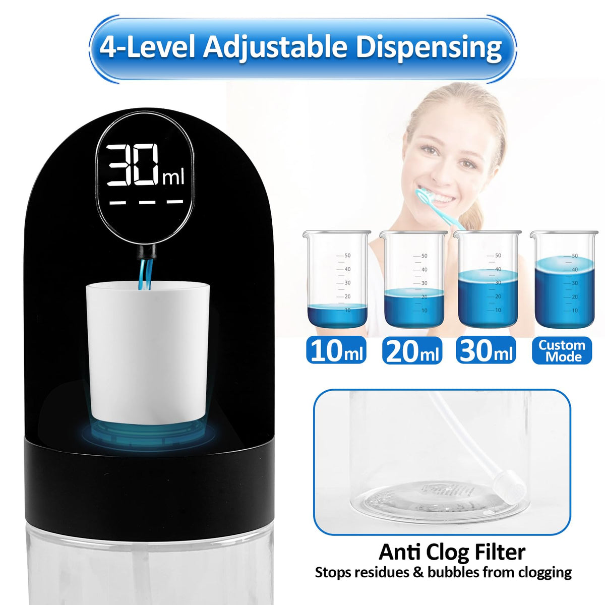 Rudnia mouthwash dispenser with magnetic cups keeping multiple users organized.
