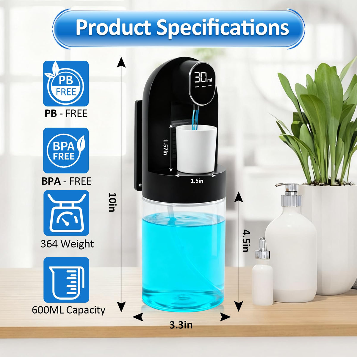 Rudnia wall-mounted mouthwash dispenser saves counter space in the bathroom.