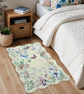 Rugalia beige botanical scalloped rug complements many interiors