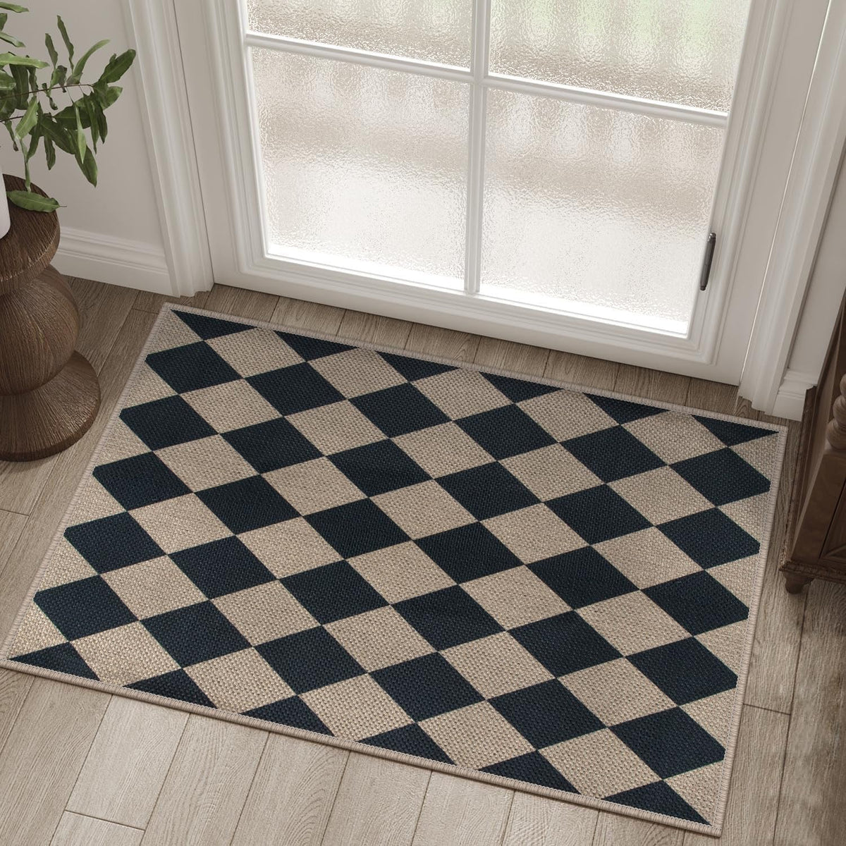 Rugalia Easy Jute Checkered Entryway Rug in black for durable, easy-care entryway decor.