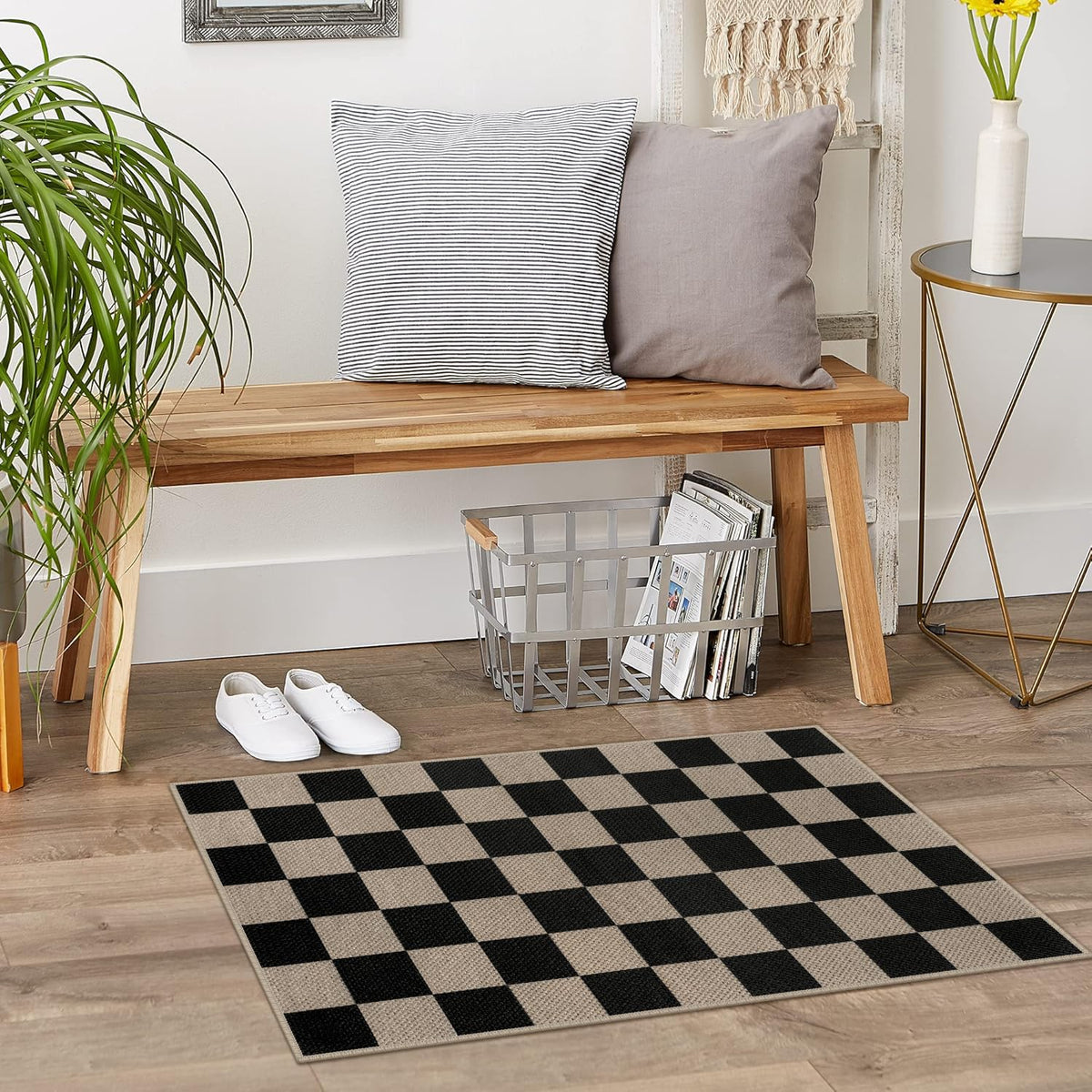 Roll the rug to flatten wrinkles for best fit in your space.