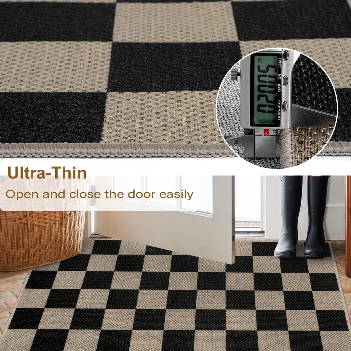 Rugalia Easy Jute Checkered Entryway Rug low-pile design prevents snagging.