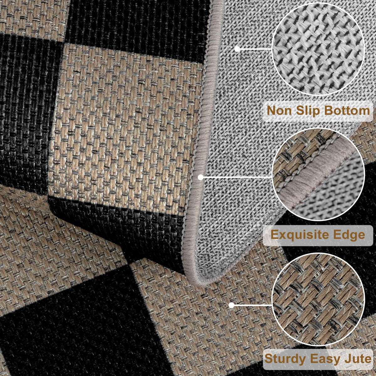 Rugalia Easy Jute Checkered Entryway Rug with non-slip backing keeps entryways stable.
