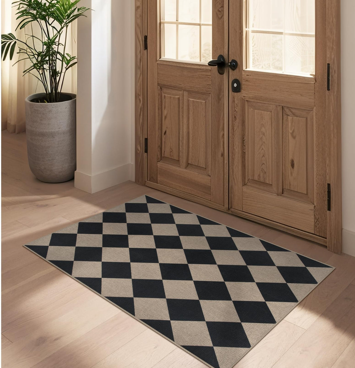 Rugalia Easy Jute Checkered Entryway Rug with non-slip backing for safer doorways