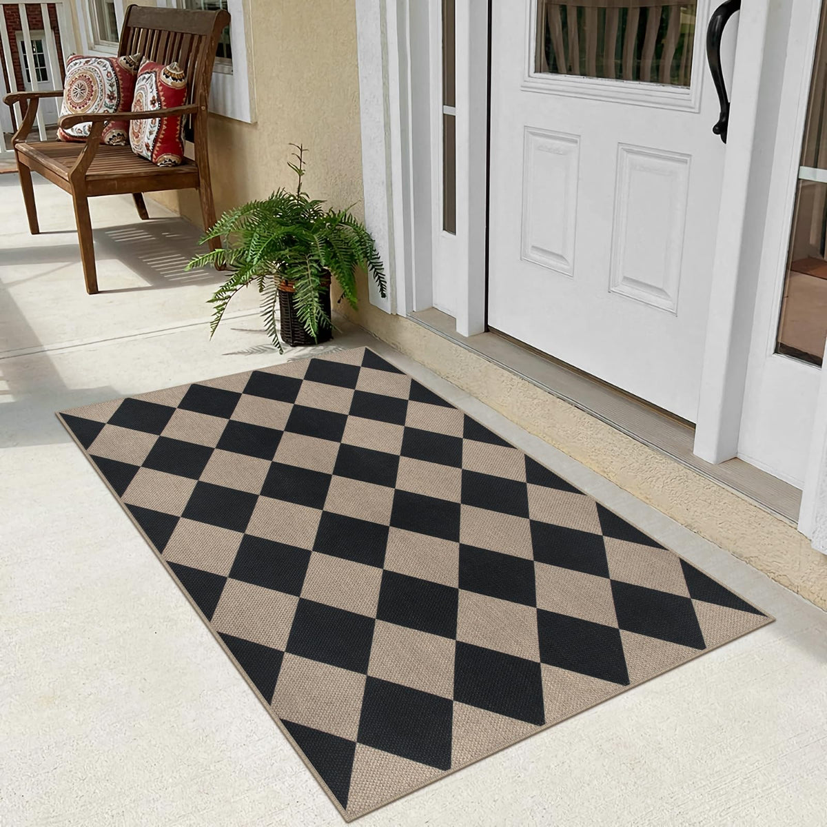 Rugalia Easy Jute Checkered Neutral Kitchen Rug complements neutral interiors