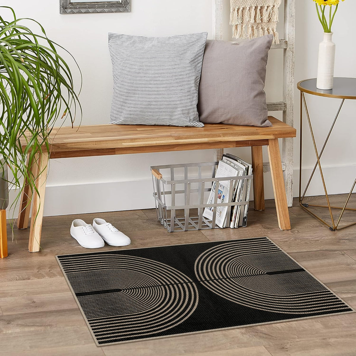 Rugalia Easy Jute Rainbow entryway rug suitable for indoor and outdoor use at entrances.