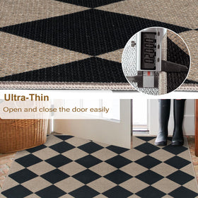 Rugalia Low-pile entry rug allows smooth door movement.