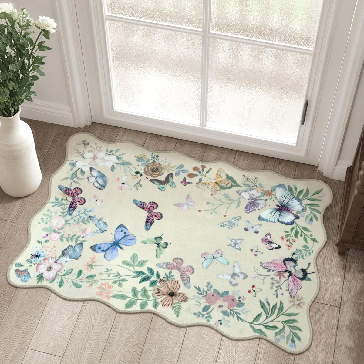 Rugalia butterfly entryway rug with scalloped edge adds cozy style and welcome