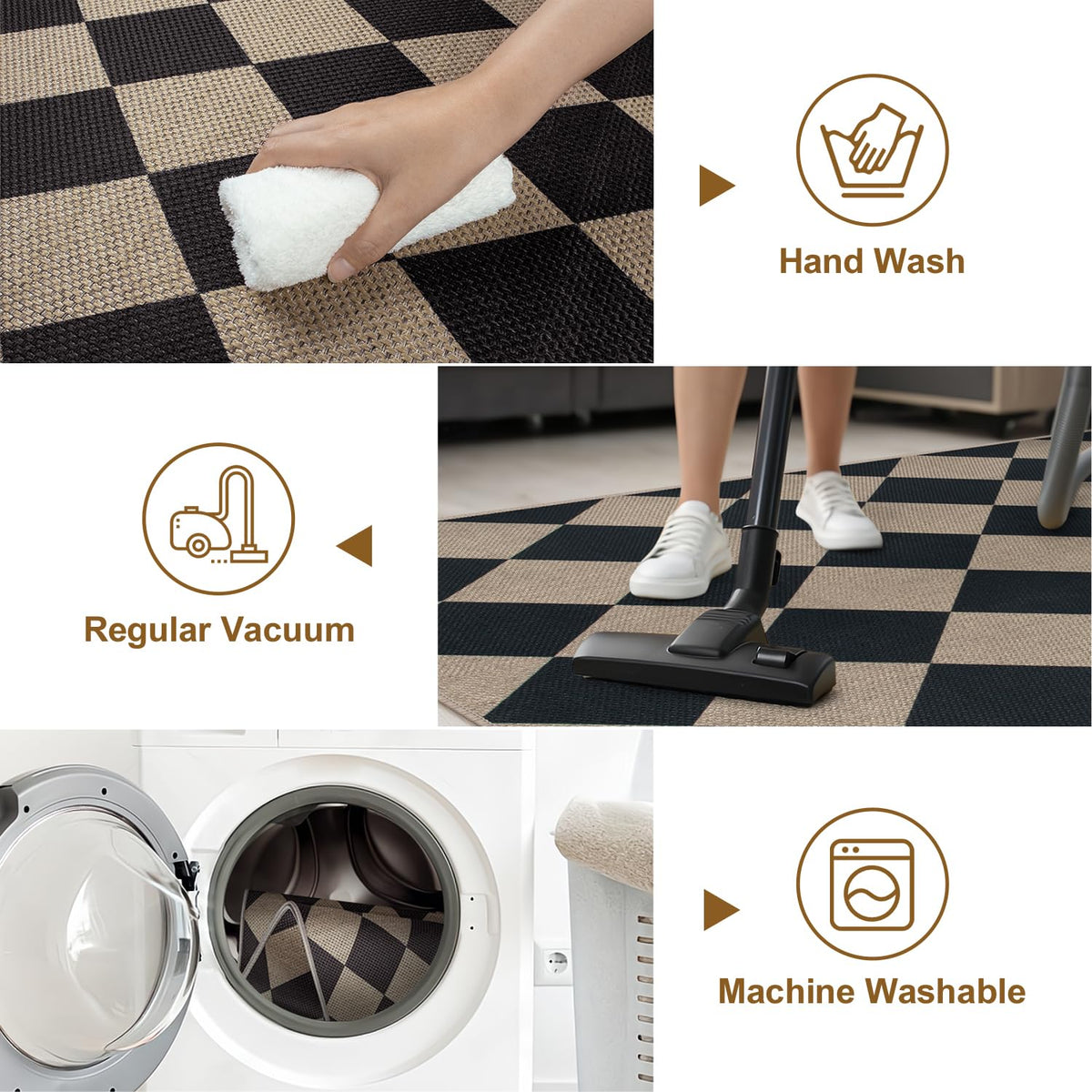 Rugalia Washable rug supports quick cleanup with damp wipe or machine wash.