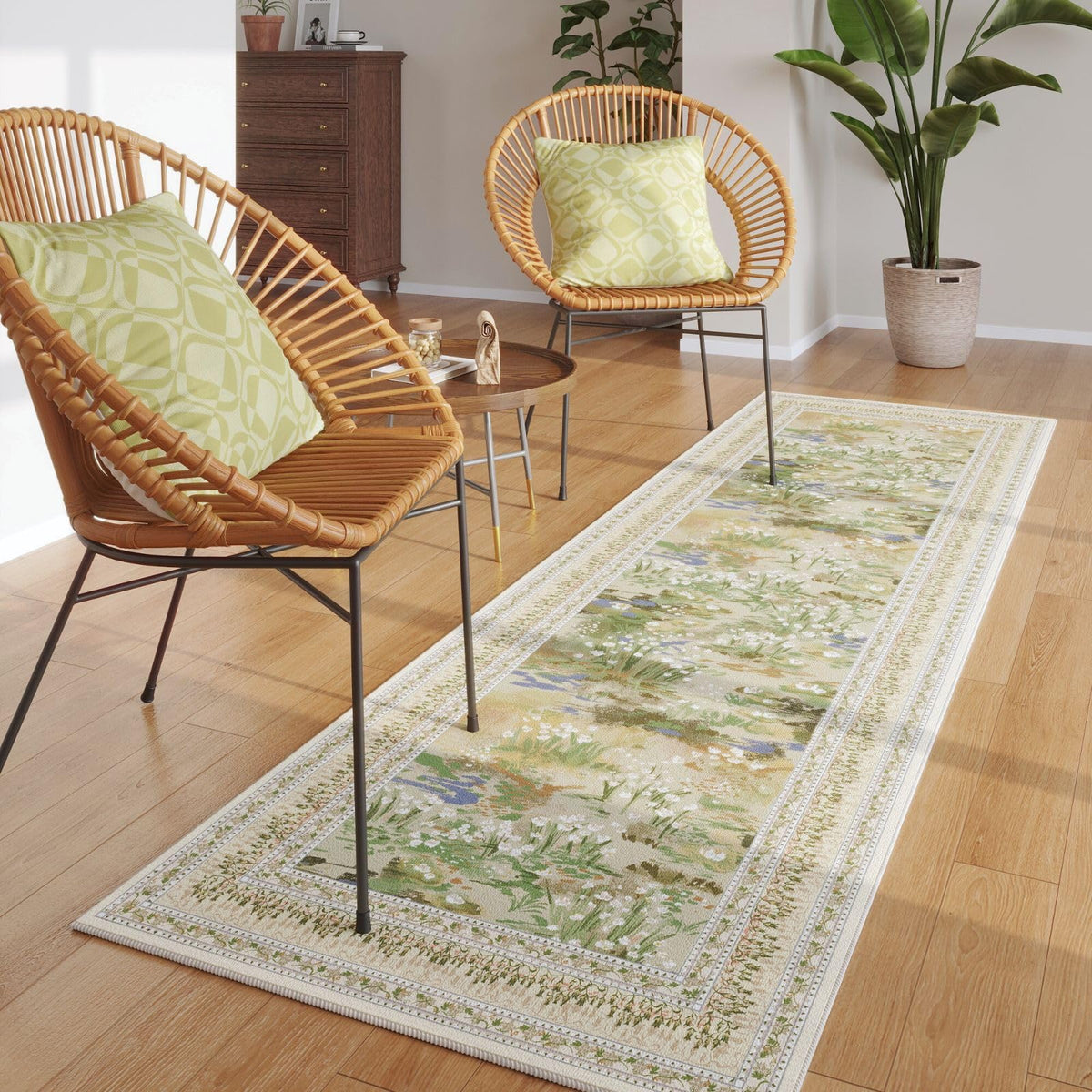 Rugcomf 2x6 beige kitchen runner adds warm ambience.