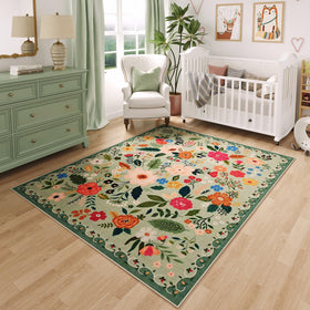 Rugcomf 4x6 boho green area rug in living room for cozy ambience