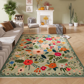 Rugcomf 5x7 green living-room boho view, soft underfoot for daily comfort.