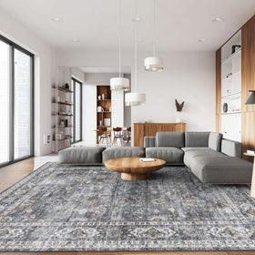 Rugcomf 8x10 washable boho rug close-up shows plush faux wool texture.